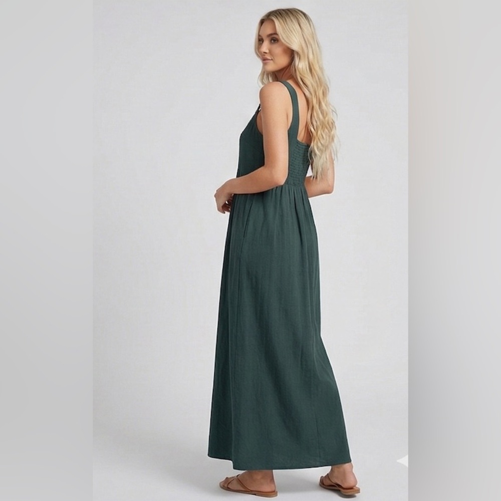 Cotton Sleeveless Tank A- Line Dress Green - Picture 7 of 11